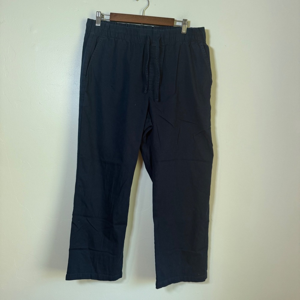 Gap Easy Pant Relaxed Straight Leg Drawstring Waist Trousers Sz Large Navy Blue